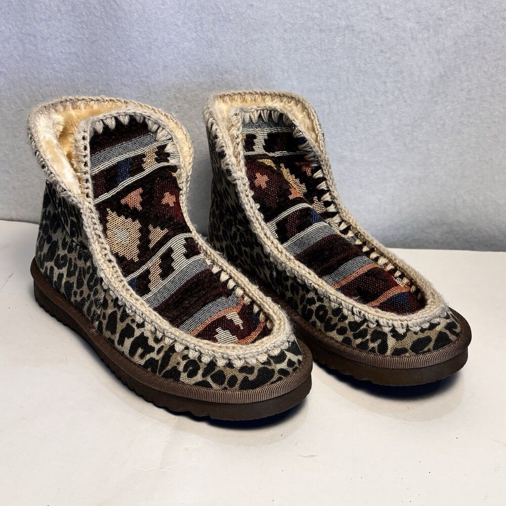 Very G Marvi Animal Multi Southwest Ankle Boots Sherpa Lined Women’s 10